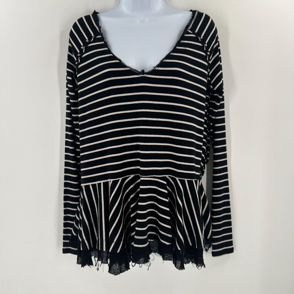Free People S We The Free Stripe‎ Peplum Top Ribbed Raw Hem 90s Grunge Knit